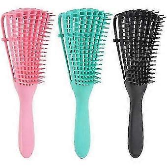 3 Pack Detangler Brush for Natural Curly Coily Kinky Thick Wet Dry Hair, Pink Green Black,24x4x4.5cm