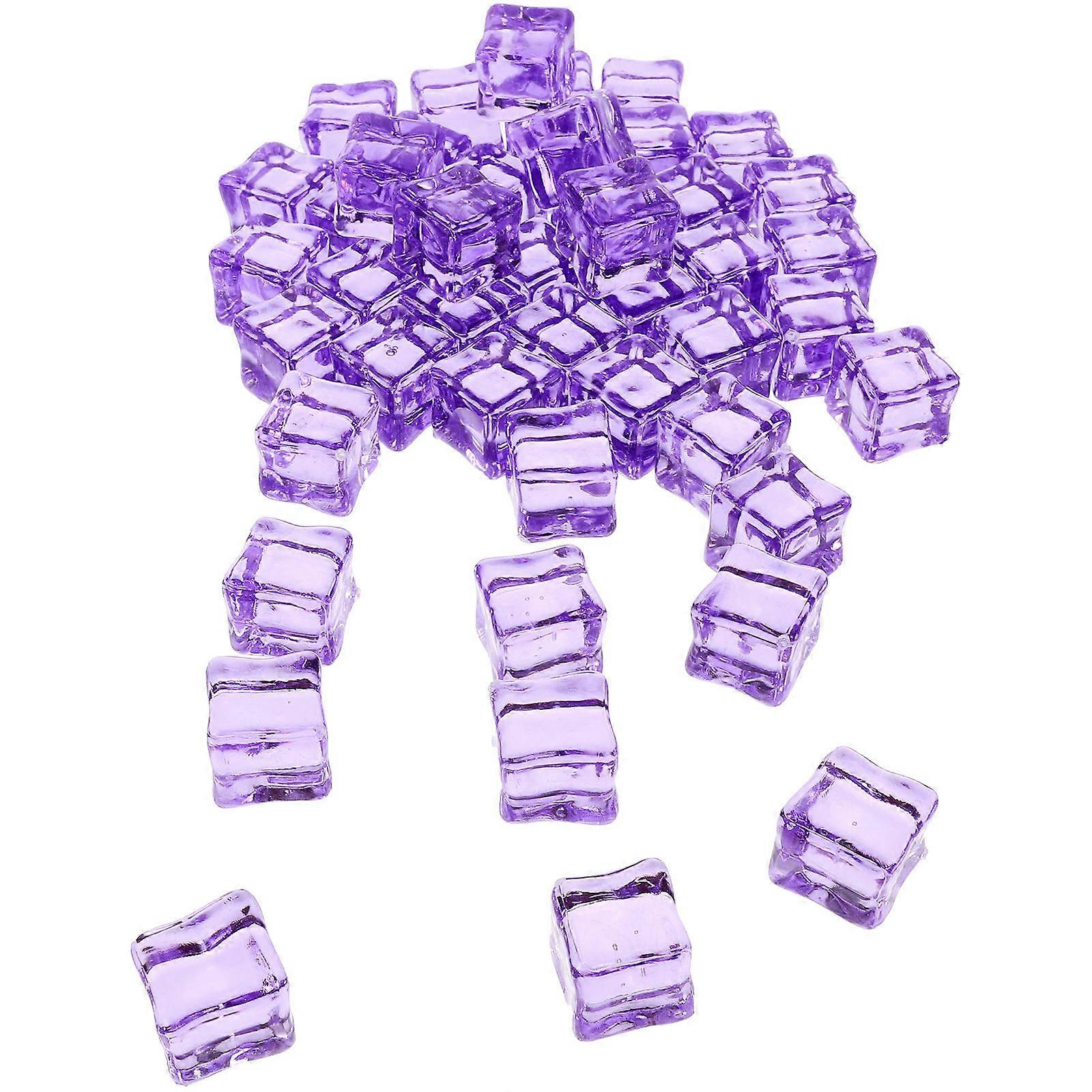 Square Plastic Ice Cubes for Decor 50Pcs Reusable Violet Washable