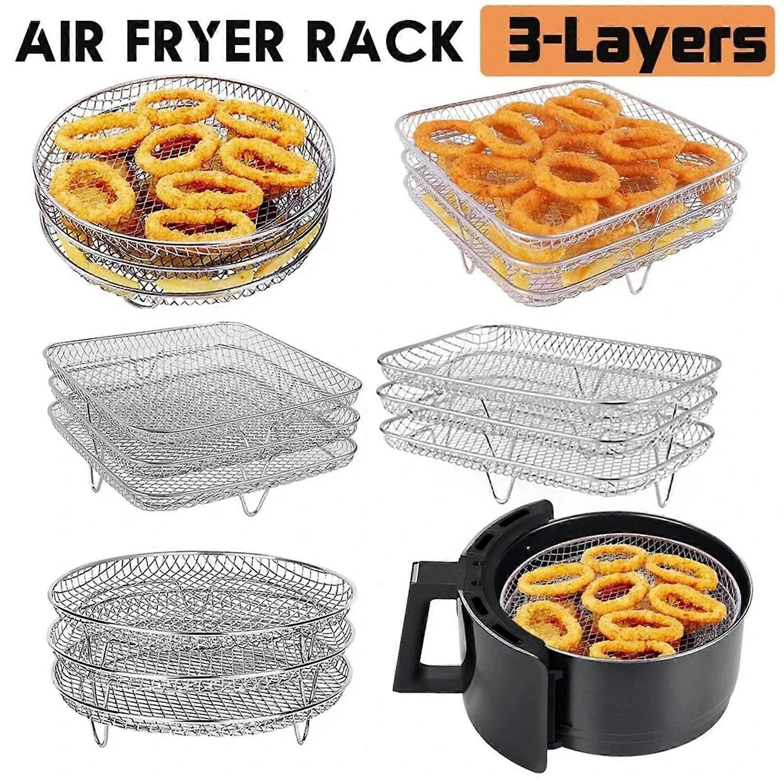 3 Pcs Stackable Air Fryer Rack Set Stainless Steel Rectangular Grid for Basket Tray Accessories
