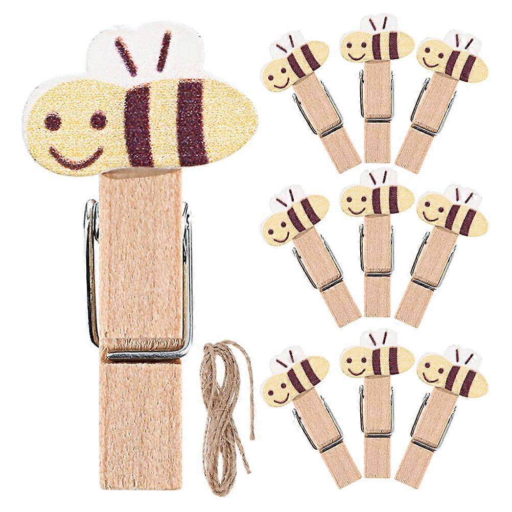 Beige Wooden Clips for Photos with Rope Multi-Function 5Sets
