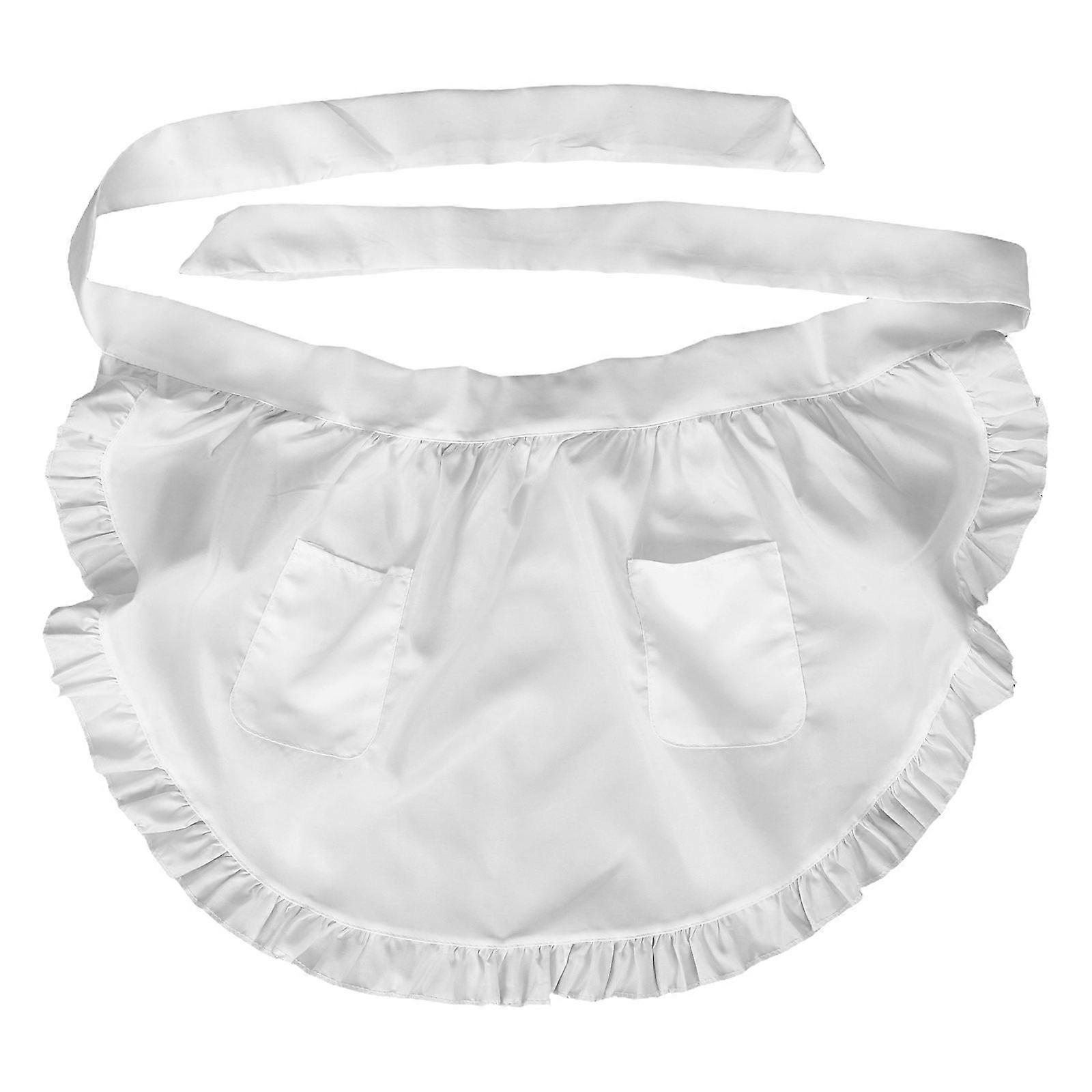 White Half-Length Apron With Ruffle Trim