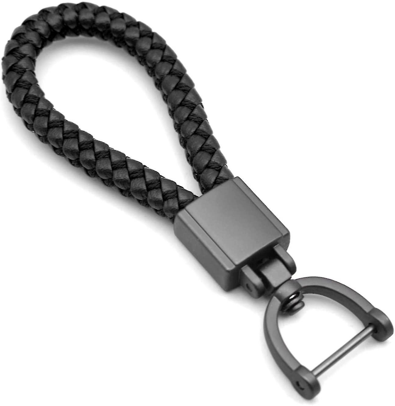 Universal Black Leather Car Fob Keychain Metal Keyring D-ring And Screwdriver