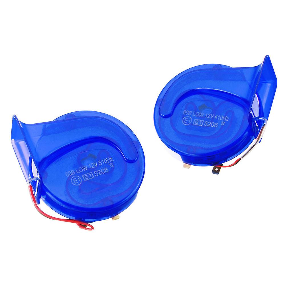 Pair Of 12v 110db Universal Blue Super Loud Air Snail Horns For Car, Van, And Motorcycle