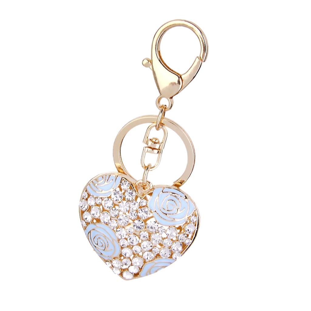 Crystal Blue Rose Heart Charm Keyring