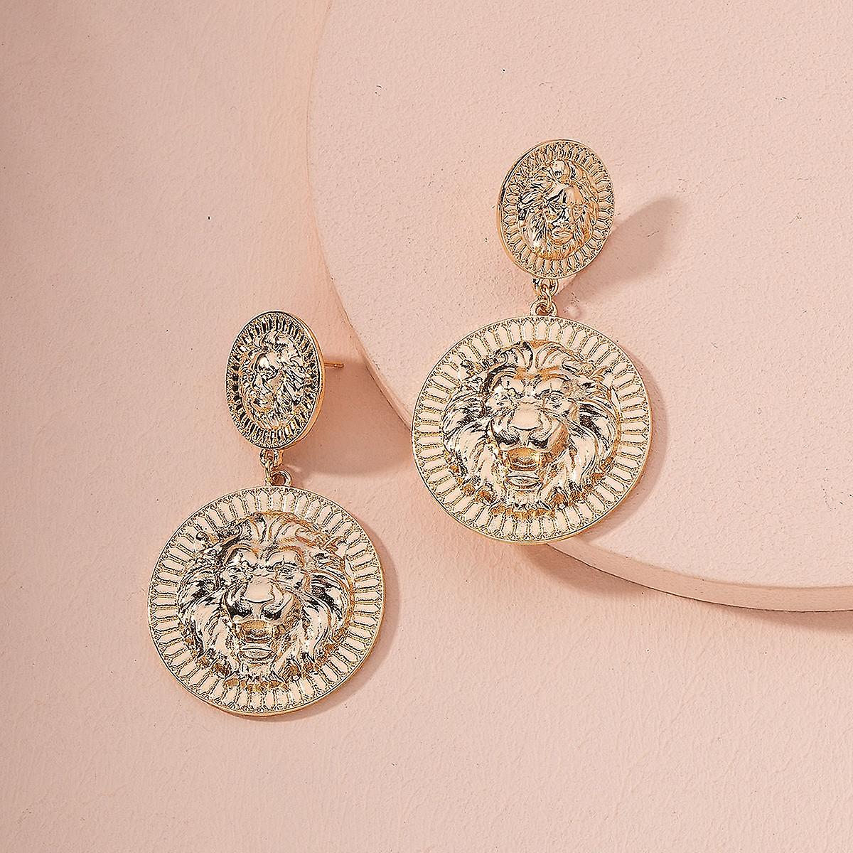 Femei cercei fată stud ureche picătură Vintage Golden Embossed Lion Head Rage Cool Simplicity Temperament 