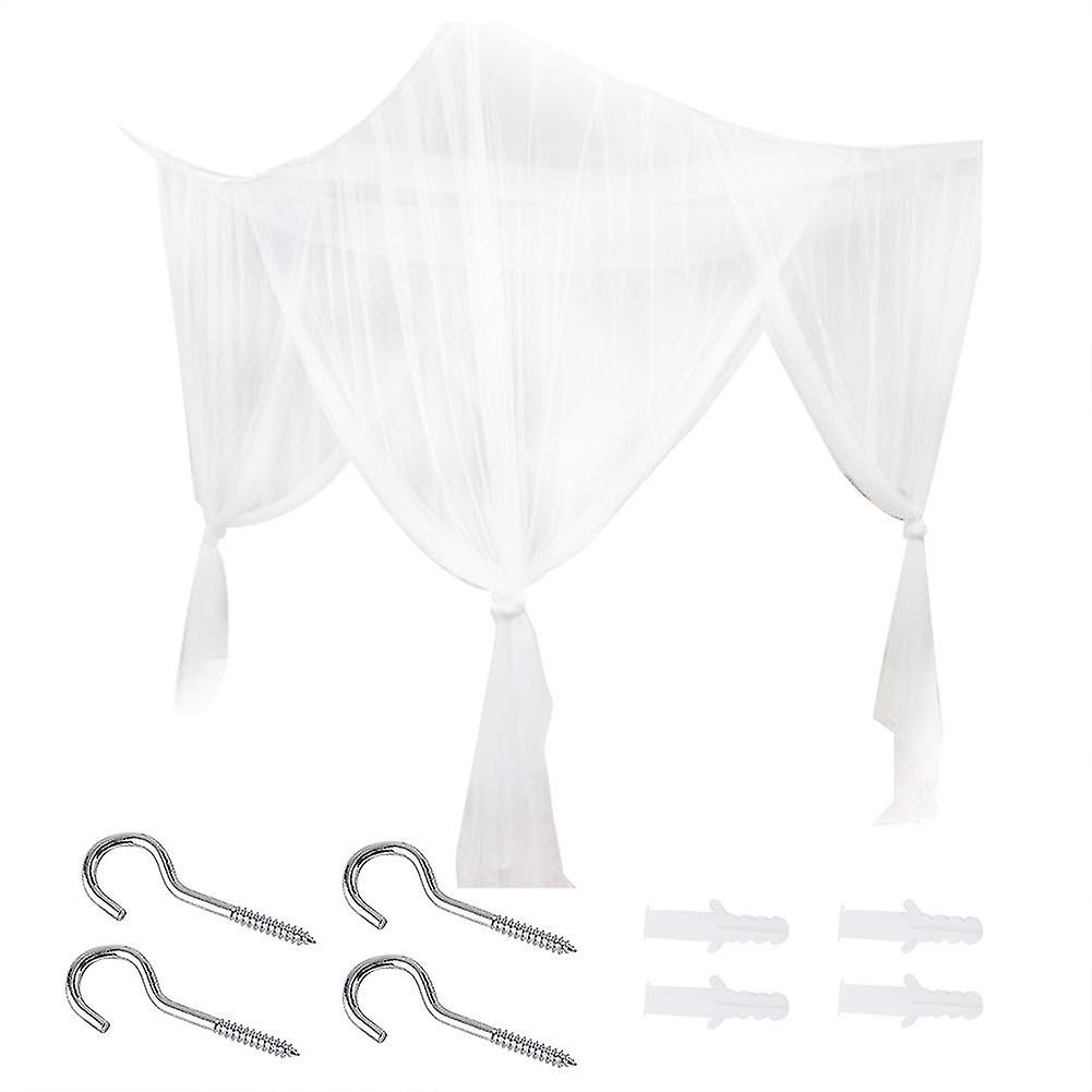4 Corner Post Bed Canopy Mosquito Net Full Queen King Size Bedding(White)