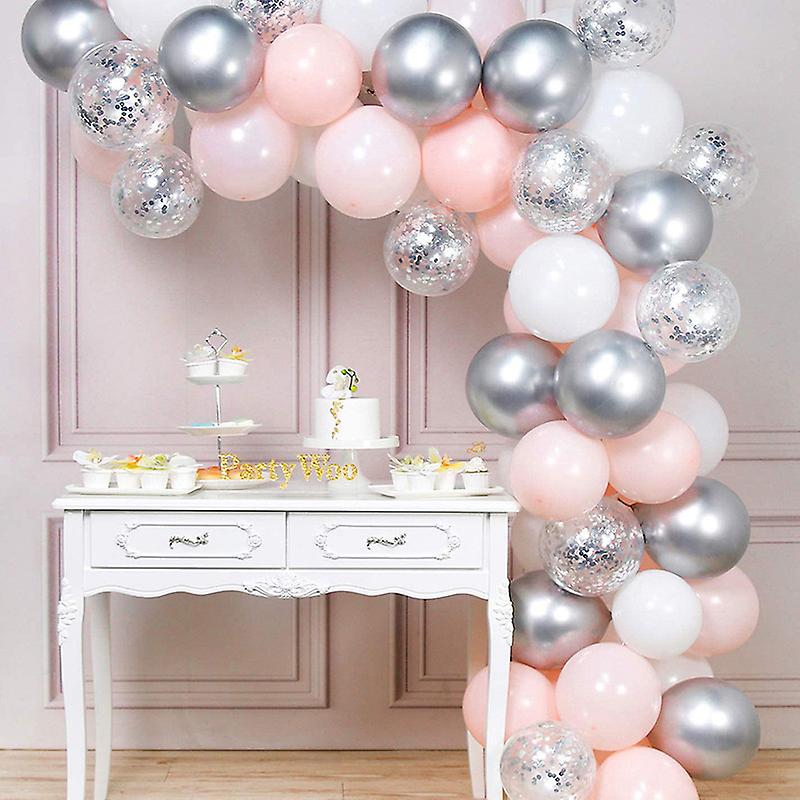 60Pcs Macaron Pink White Birthday Balloons Confetti Latex Balloons