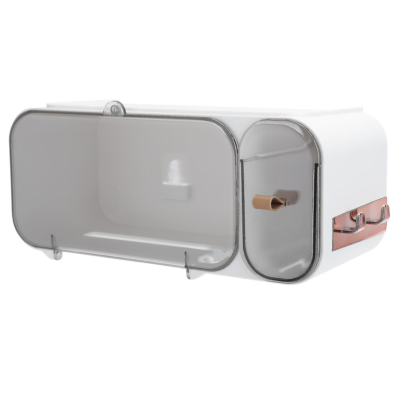 Tissue Container Wall Mounted Waterproof Roll Paper Storage Box Tissue Box Bathroom UseRectangle White