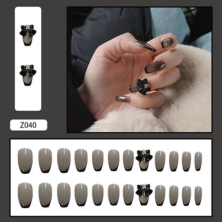 24pcs Silver Black Butterfly Wear Long Paragraph Fashion Manicure Patch False