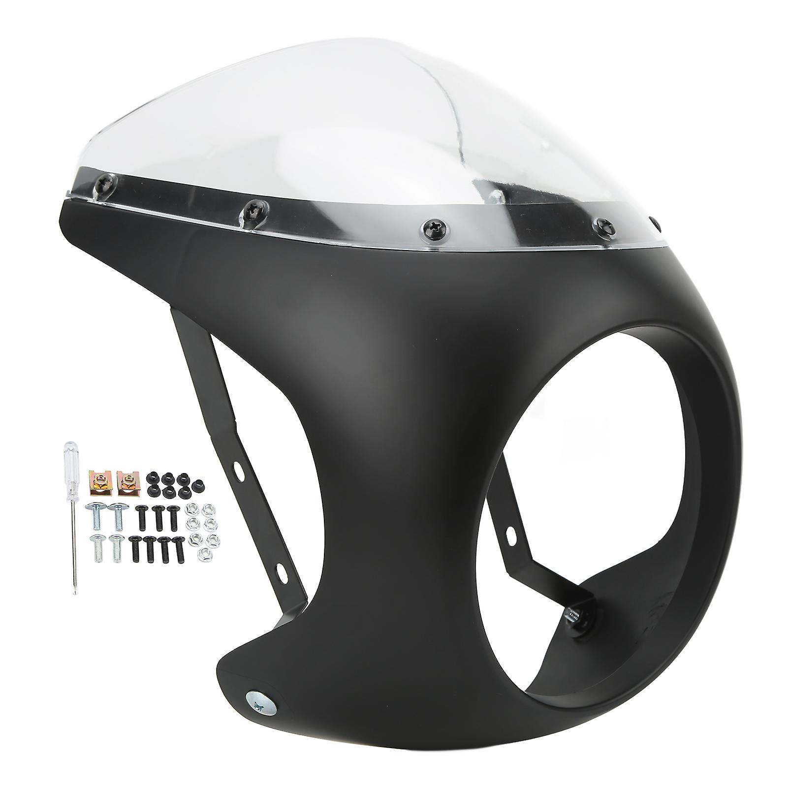 7in Front Headlight Handlebar Fairing Smooth Surface Aging Resistant Wearproof Fit For Round Headlights Motorbike Matte Black and Transparent