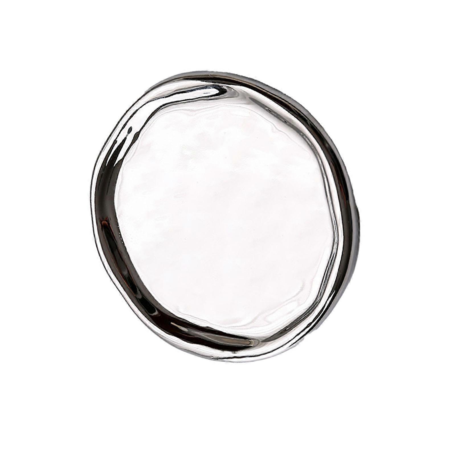 Chic Cloud Shape Elegant Ceramic Jewelry Plate - Enhance Your Home Decor with a Glossy, Modern, and Stylish Storage Tray (Round-Silver)