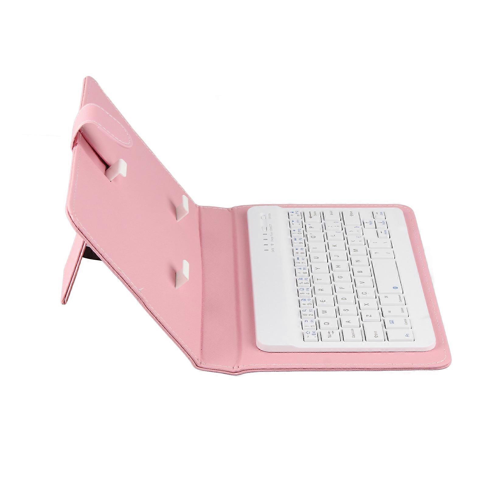 Universal Wireless Bluetooth Keyboard Flip Case Cover with Stand for iOS/ Android Phones Pink