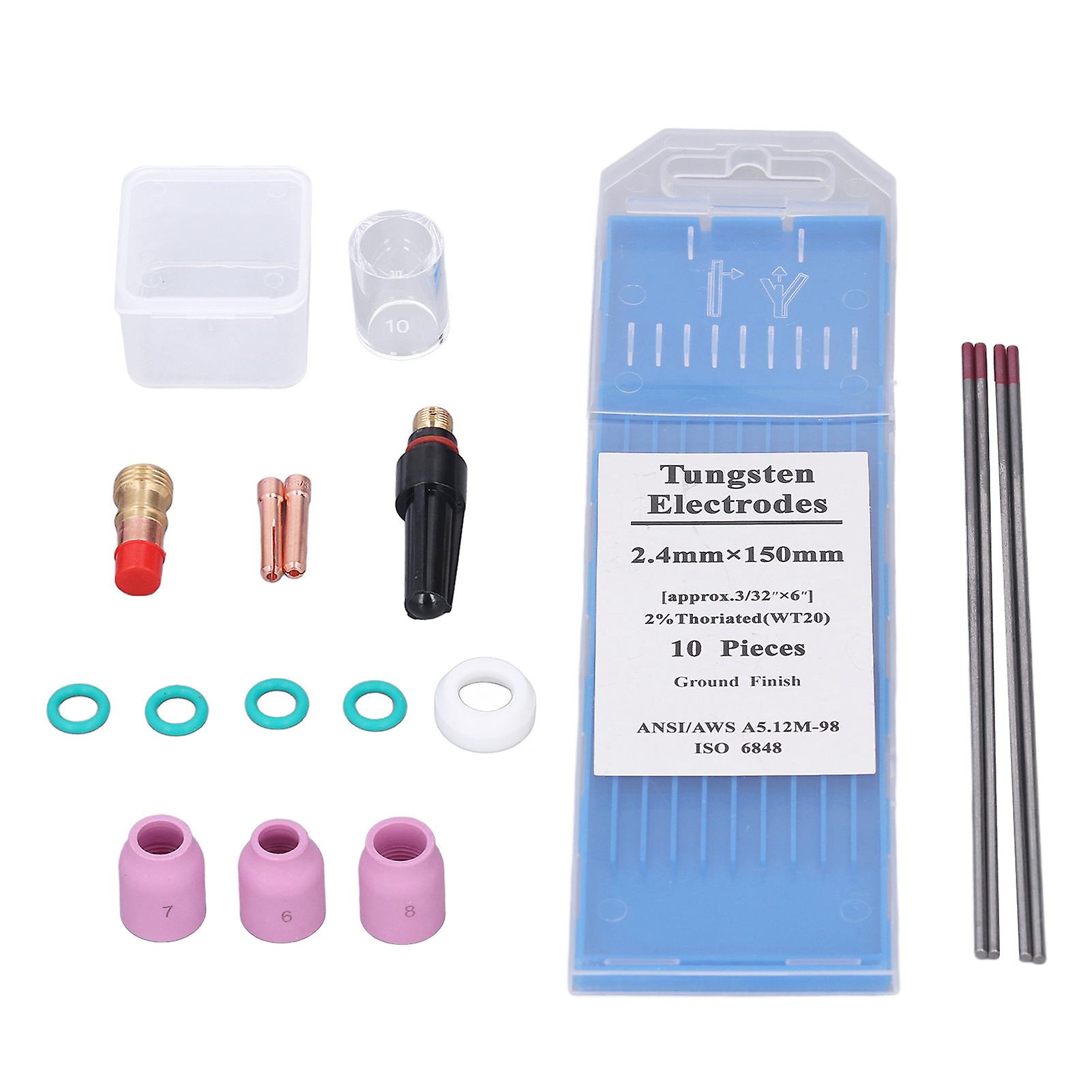 TIG Torch Accessories Welding Gas Lens and Nozzle Glass Cup Washer Electrode Consumables Set