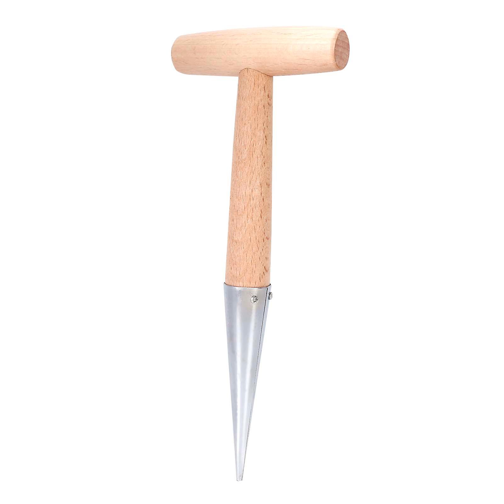 Bulb Planter Garden Soil Dibber Hand Held T shape Planting Seedling Planter with Wooden Handle
