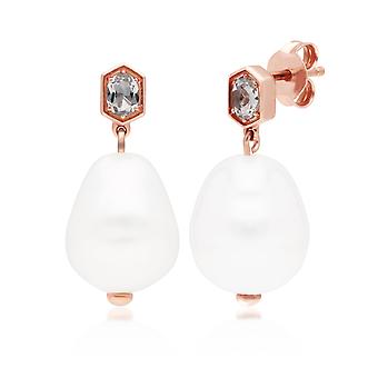 Modern Baroque Pearl & White Topaz Drop Earrings in Rose...