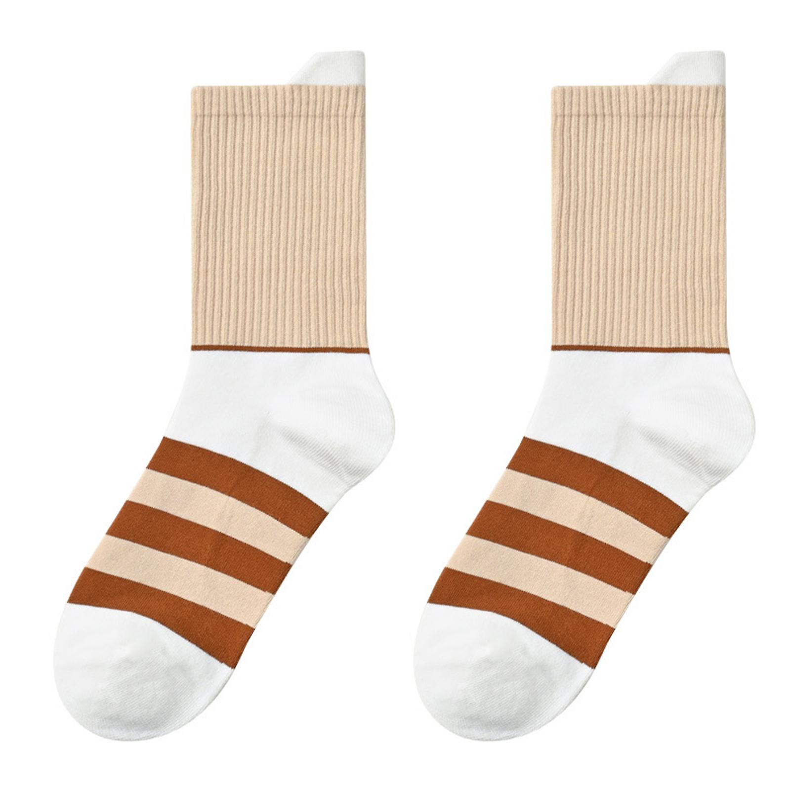 1 Pair Men Socks Stripped Elastic Breathable Keep Warm Color Blocking Autumn Winter Middle Tube Cotton Socks