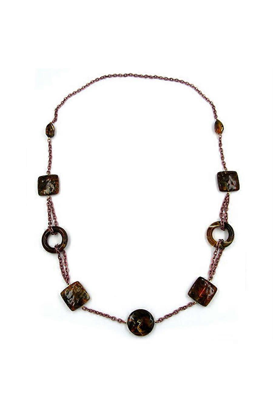 Necklace Rings And Cubes Brown 90cm - Gl02269