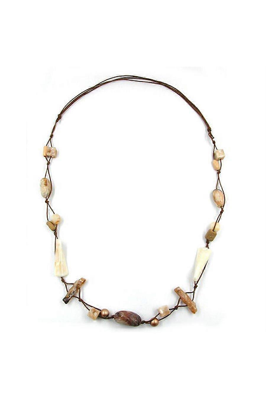Necklace Beads Beige-brown 105cm - Gl00381