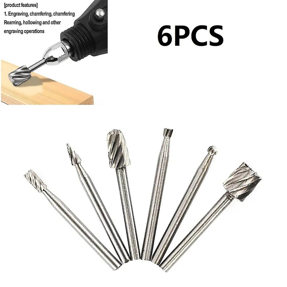6pcs HSS Multi Rotary Tool Burr Milling Cutter Diamond Router Grinding Router Bits for Wood Wood Carving~11818