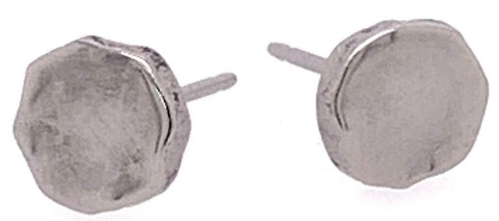 Ti2 Titanium Squashed 7mm Round Stud Earrings - Natural Brushed