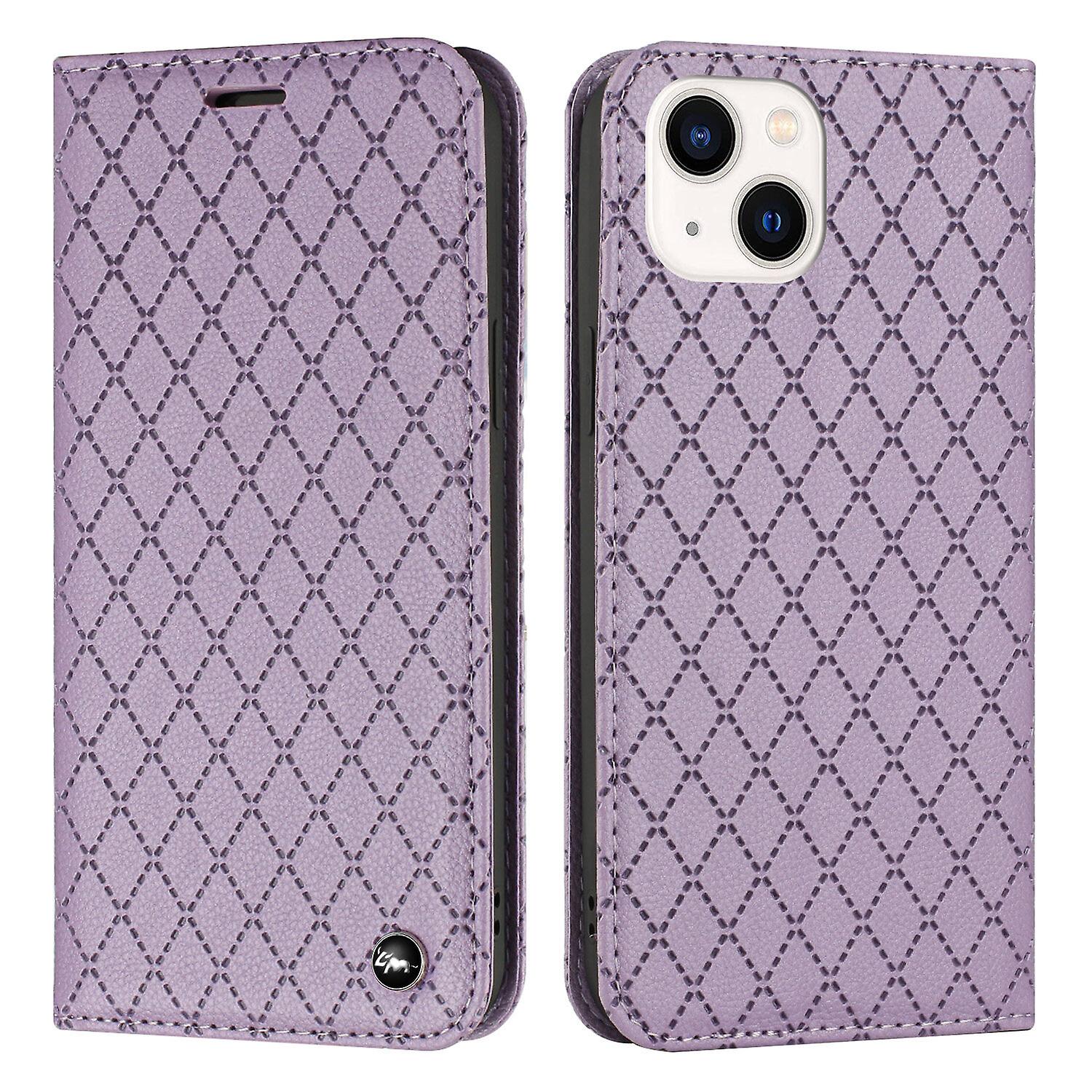 For iphone 13mini Case, PU Leather Flip Cover Magnetic Closure Wallet Card Slots Stand Case Lattice Design