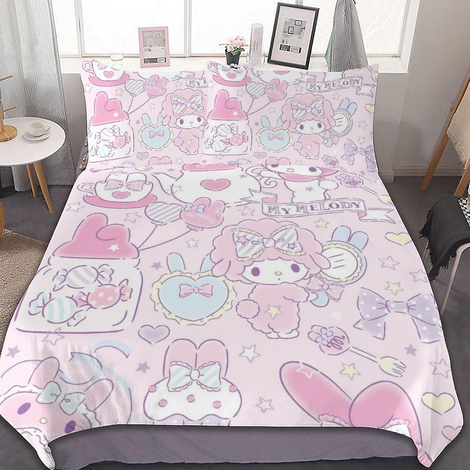 My Melody 3 Pcs Bed Sheets Set Breathable Duvet Cover with 2 Pillow Sham Soft All Seasons Bedding Set