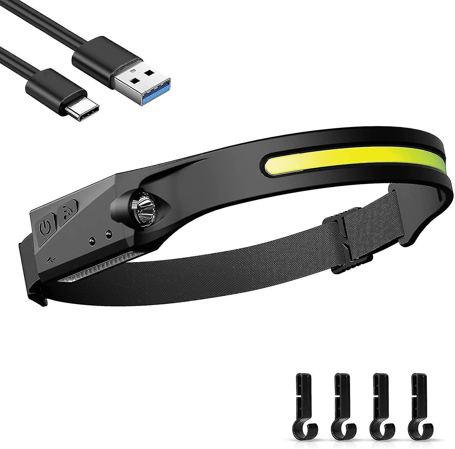 USB Rechargeable LED Headlamp, Powerful LED Headlamp, Waterproof Camping Cob Headlamp with Sensitive