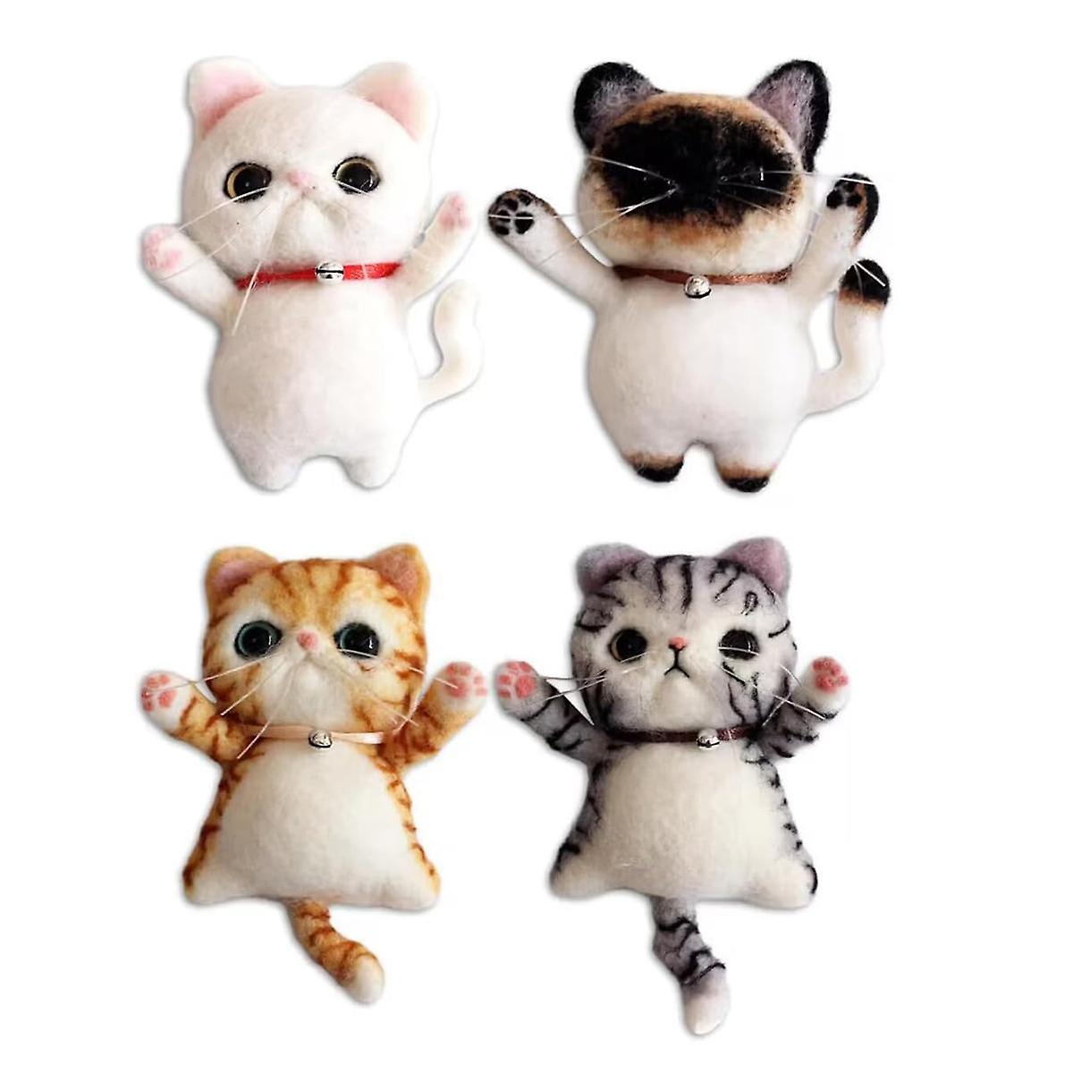 Needle Felting Kit - Felting Kits for Beginners Adult,4 Pcs DIY Cat Brooch Wool Felting Kit with In