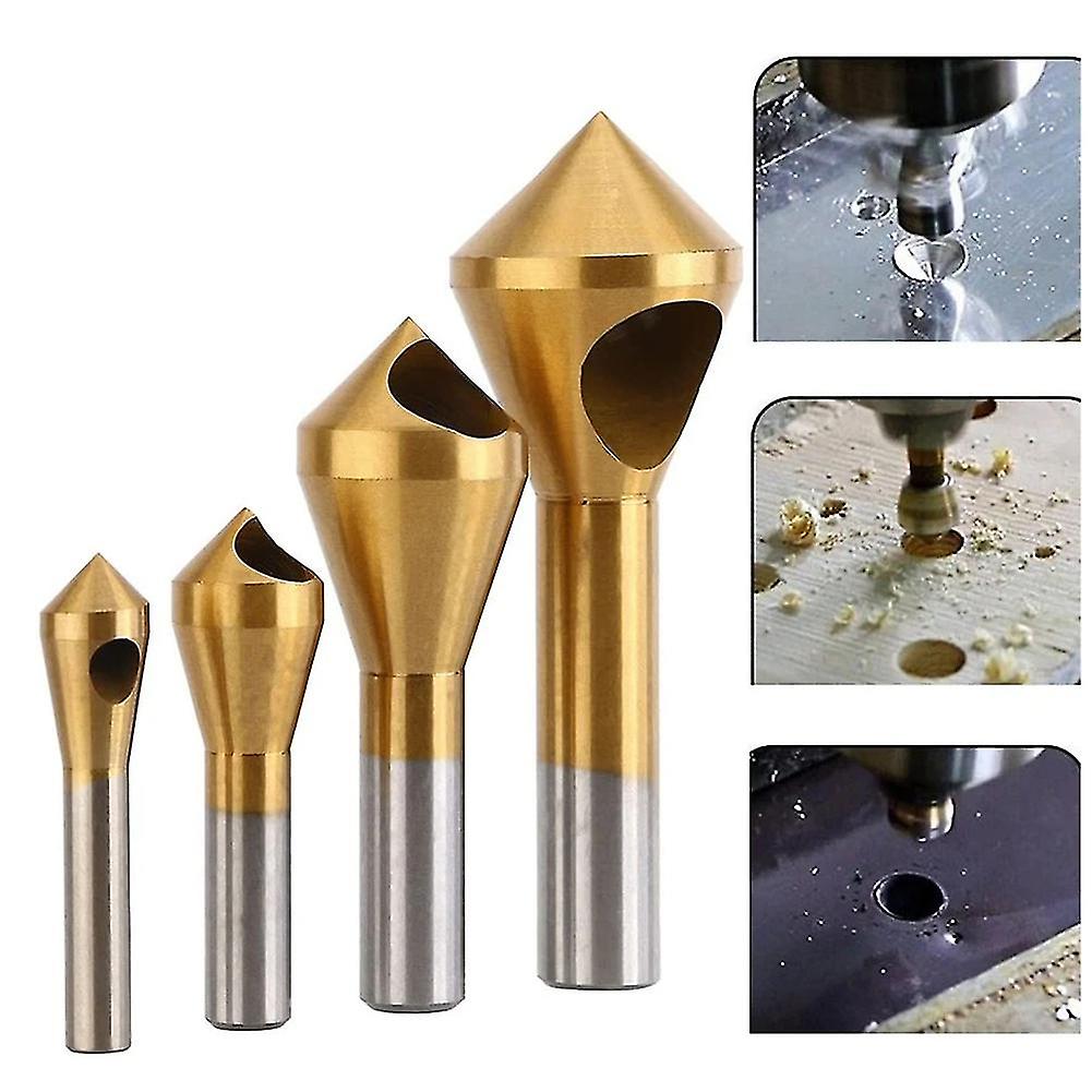 4pcs Countersink Deburring Drill Bit Titanium Hole Cutter Chamfering Tool 6/8/10/12mm For Metal Wood
