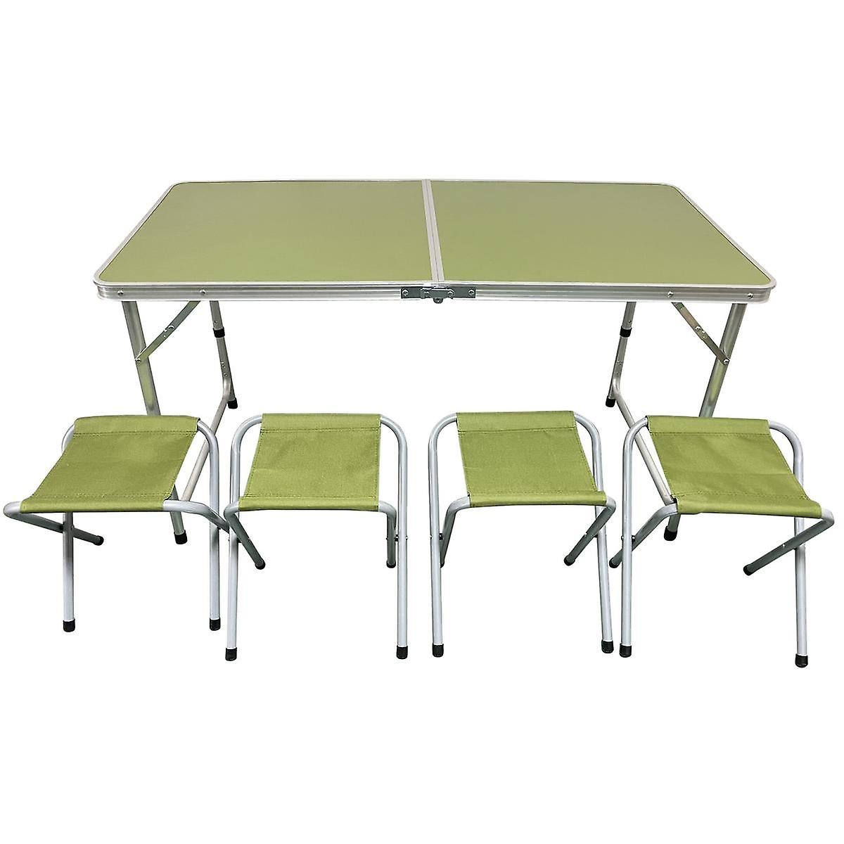 可折叠露营桌 - 4把椅子 - 绿色 - 120x60x60厘米
