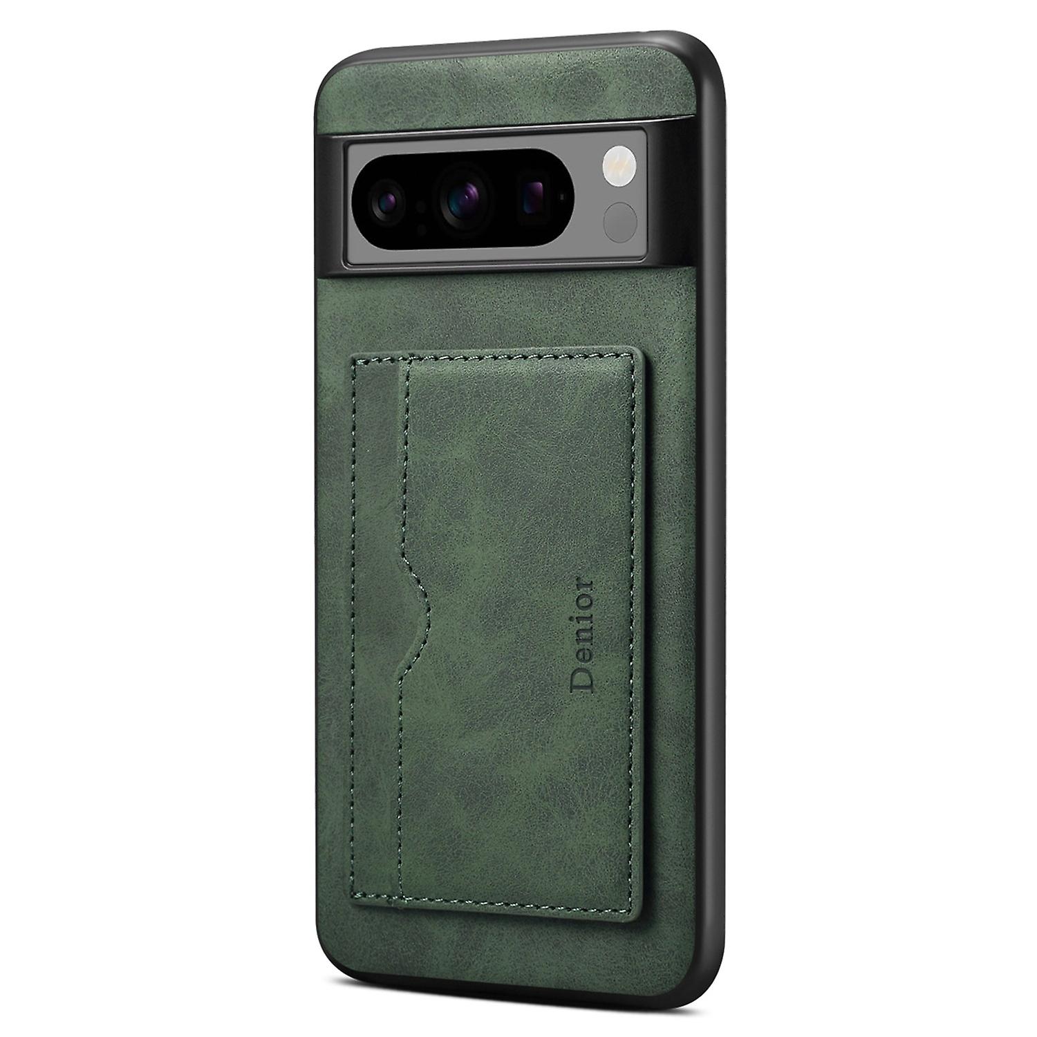 DENIOR For Google Pixel 8 Pro Case Leather+TPU+PC Kickstand Protective Cover - Green