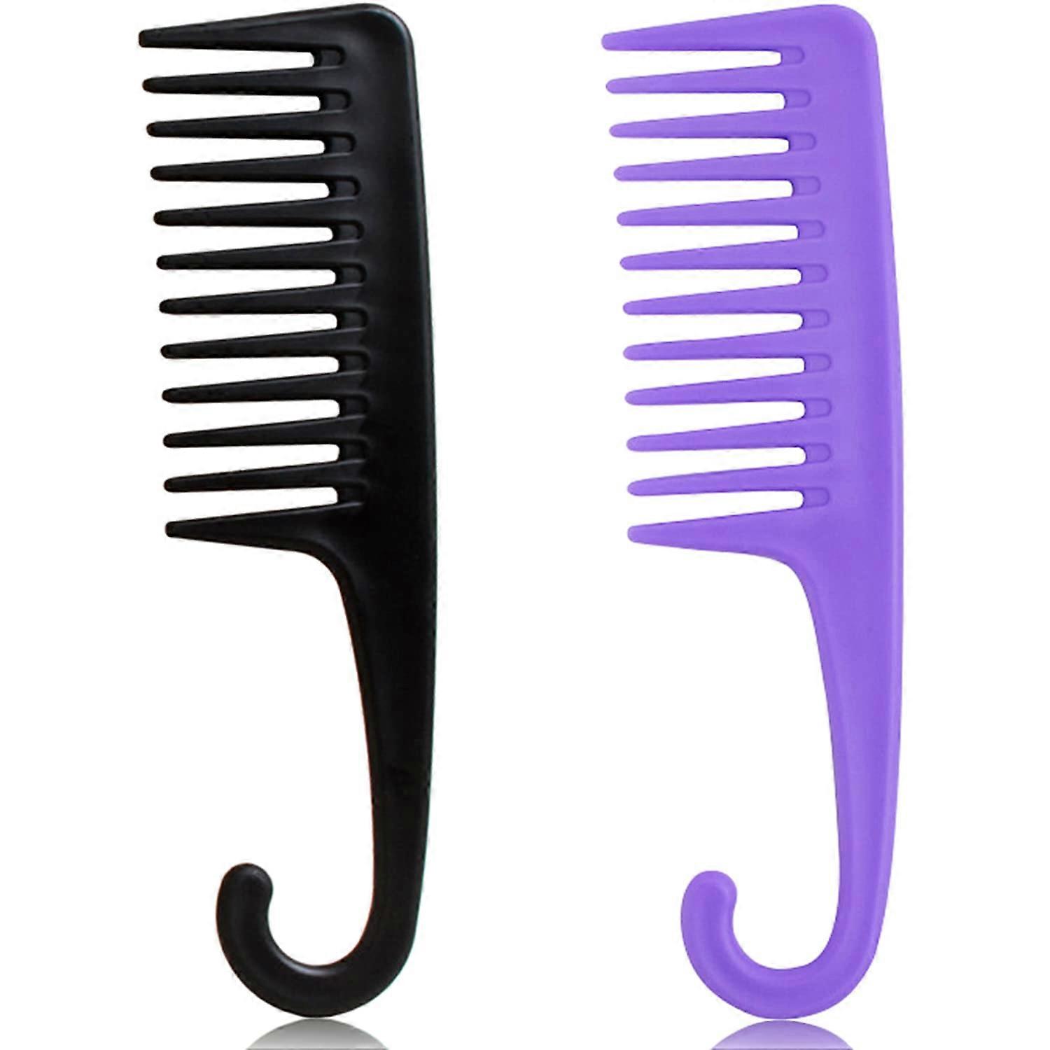 SBSG 2PCS Large Wide Tooth Comb, Shower Combs with Hook for Wet Curly Hair, Premium Big Hair Brush Combs to Detangle Curls, Women Detangler Comb for D