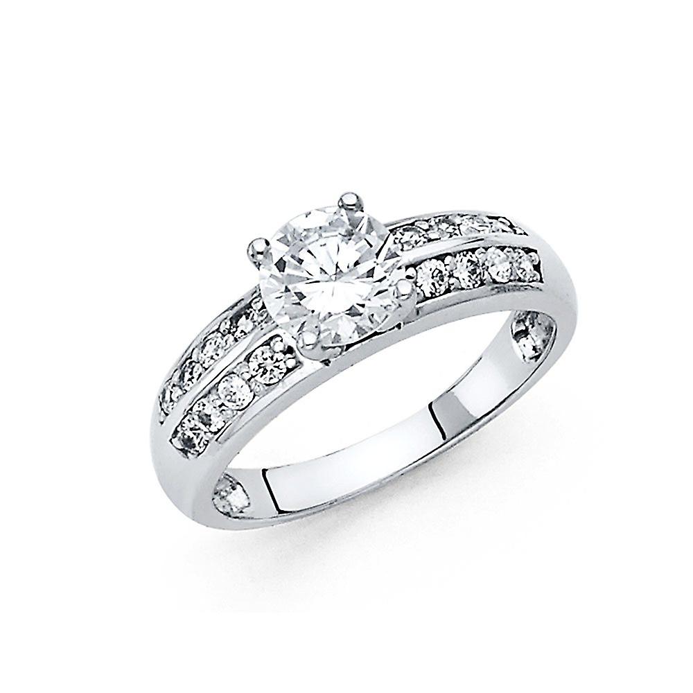 14k White Gold 4.0mm 1 Cttw 4 prong Cubic Zirconia Two Row Engagement Ring Size 7-Engagement-Ring for Women