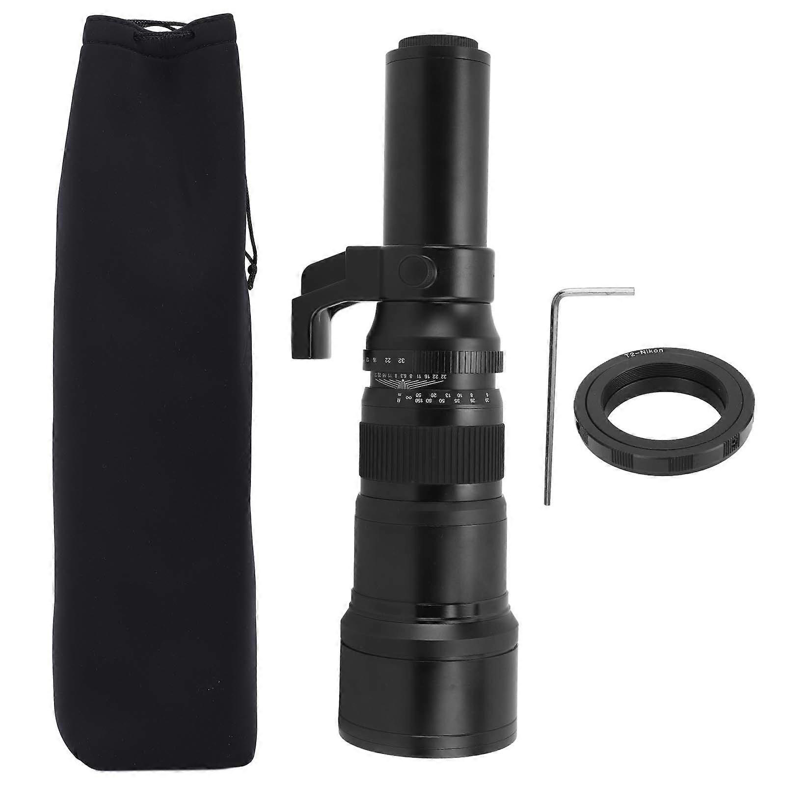 500mm F6.3 Telephoto Lens 4 Elements In 4 Groups Clear View Alloy Shell Camera Lens With T2ai Converter For Nikon Camera Black