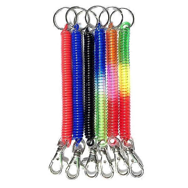 6-Pack Colorful Flexible Anti-Theft Spring Spiral Cord Keyring - Safety Tether with Clip - Random Colors