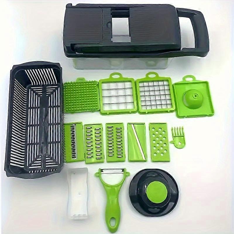 16pcs/Set, Vegetable Chopper, Multifunctional Fruit Slicer, Handle Food Grater, Vegetable Slicer, Cutter With Container, Onion Mincer Chopper With Mul