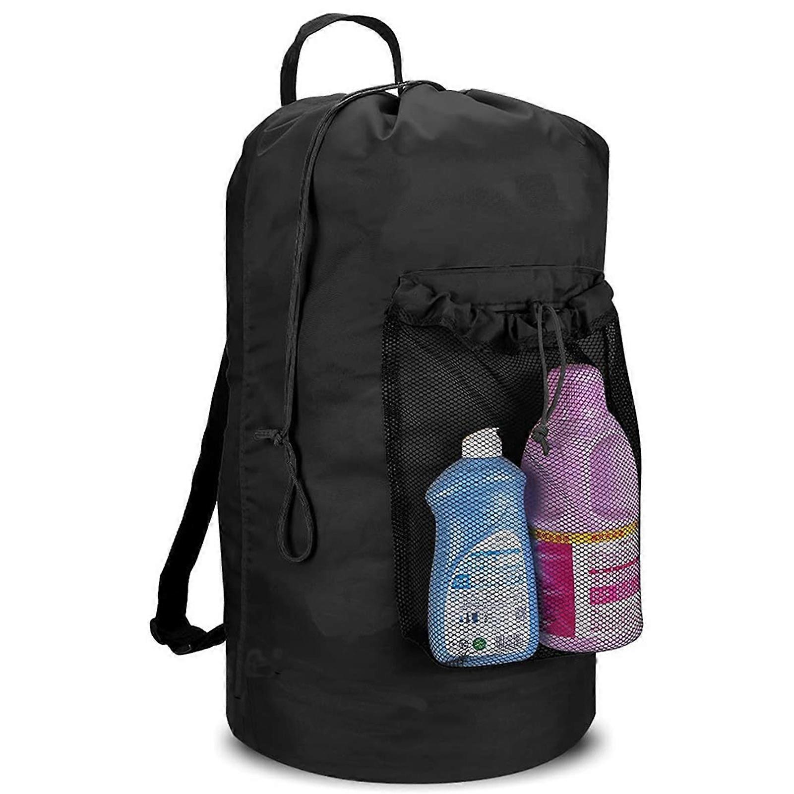 Lightweight Laundry Backpack with Mesh Pocket Large Spacious Drawstring Bag for Dirty Clothes