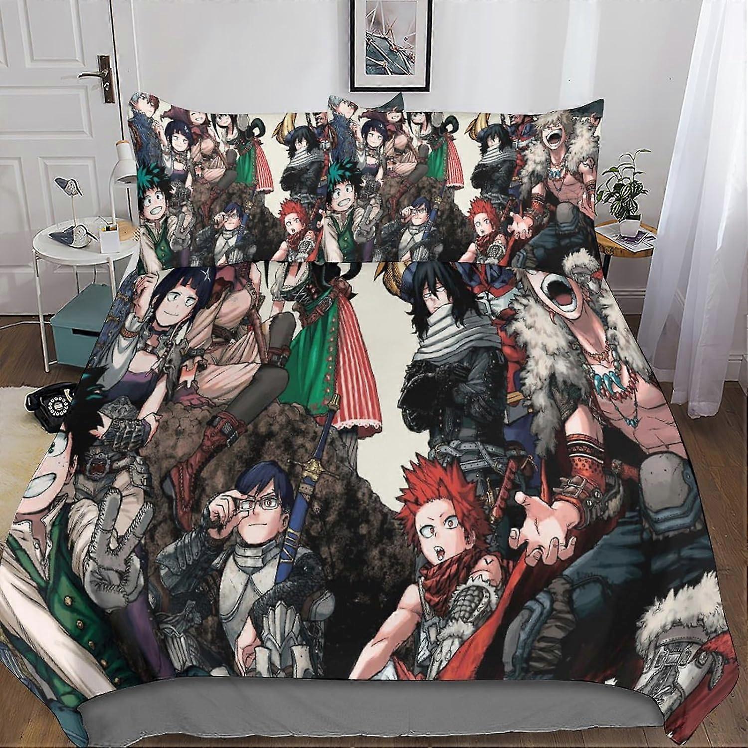 My Hero Academia 3D Printed Bedding Set Duvet Cover Pillowcase, 3 Piece Bedding Set with Zipper Closure, for Adults and Kids Double