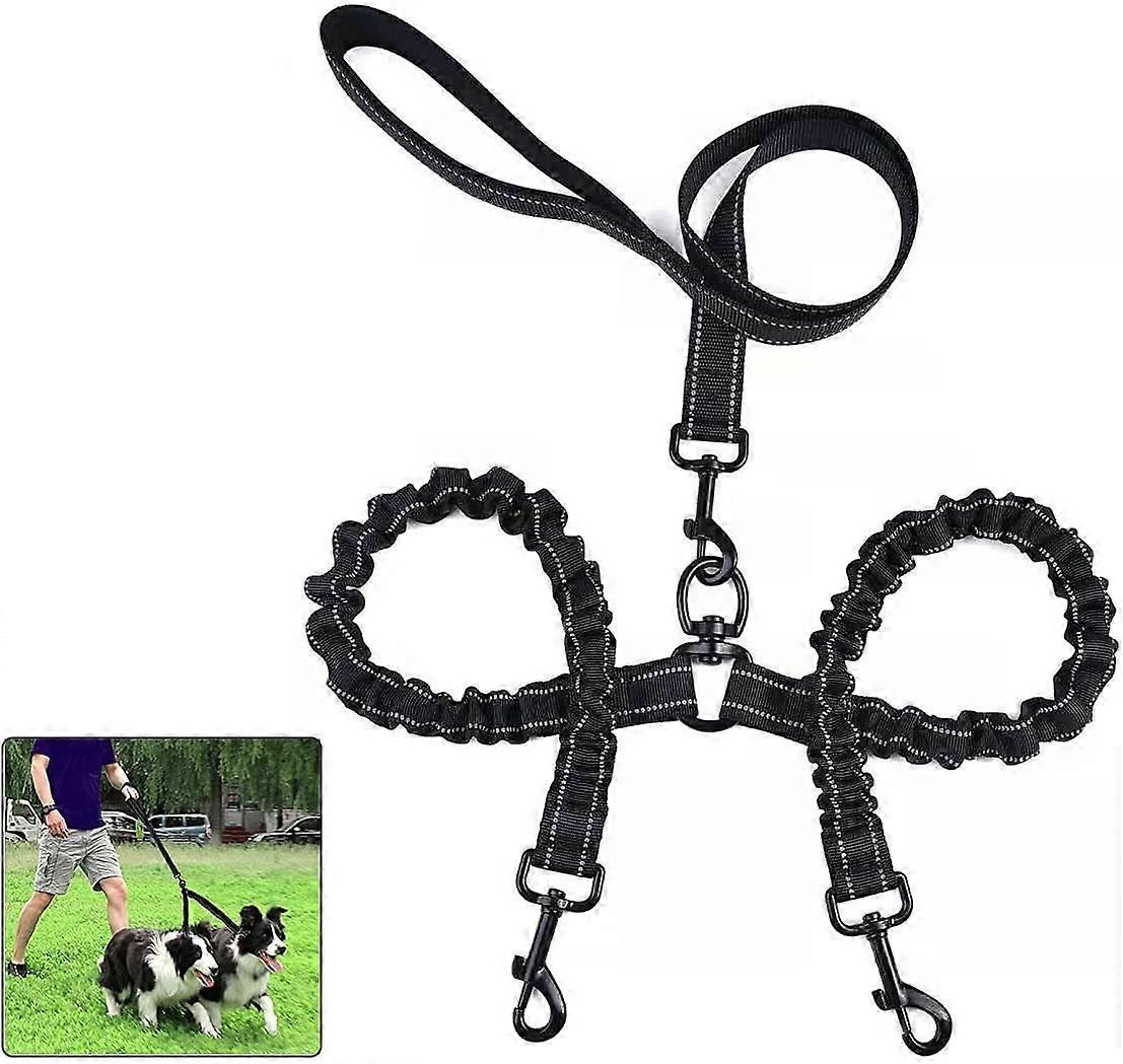 Gazyyshop-2匹の犬のためのダブル犬用リード、犬用リード、360もつれのないダブルドッグリード、多機能取り外し可能なリード、弾性素材の衝撃吸収