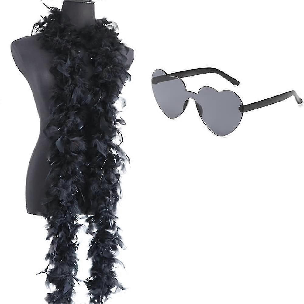 Φτερό Boas με καρδιά Rimless γυαλιά ηλίου, 2m/6.6ft ζωηρόχρωμο Boa φτερών για τις γυναίκες για το χορό Γαμήλιο πάρτι Cosplay Απόκριες