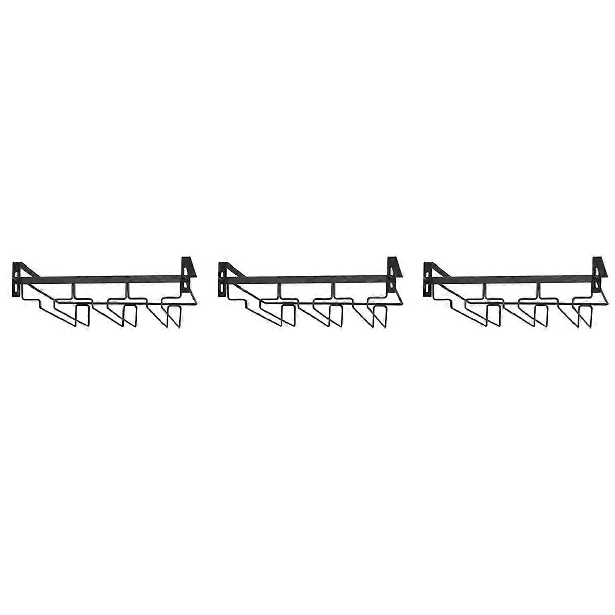 3X Wine Glass Rack Under Cabinet,3 Rows Hanging Stemware Rack Metal Glasses Holder Storage Hanger f