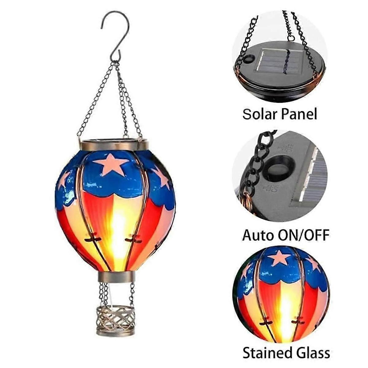 Blue Solar Hot Air Balloon Lantern – Flickering Flame Hanging Garden Light, IP65 Waterproof Outdoor Decor For Patio, Yard, Pathway, And Unique Gift For Women