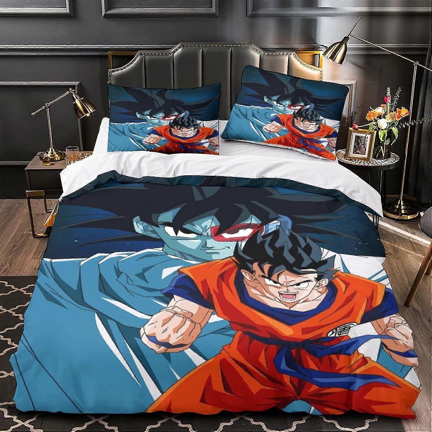 Ensemble de housse de couette à motif Goku D Ensemble de housse de couette Kingcraft à sang chaud avec taies d’oreiller adaptées aux garçons et aux filles, avec double