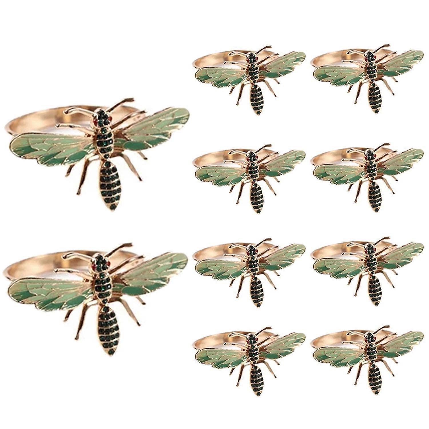 10Pcs Dragonfly Napkin Buckle Napkin Ring Alloy Green Insect Dragonfly Drip Diamond Buckle Paper To