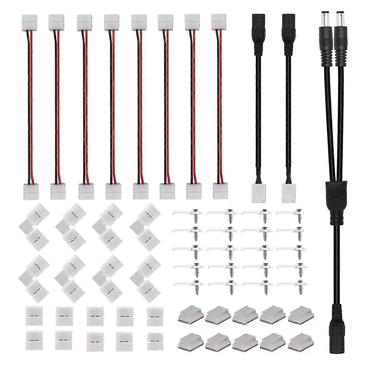 2 Pin LED Connector Kit, Solderless Connectors, 2 Way DC Jack Splitter for 8Mm 2Pin 2835