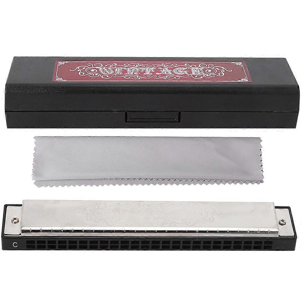 24 Hole Harmonica Stainless Steel C Key for Adults Students Beginners Musical Instrument