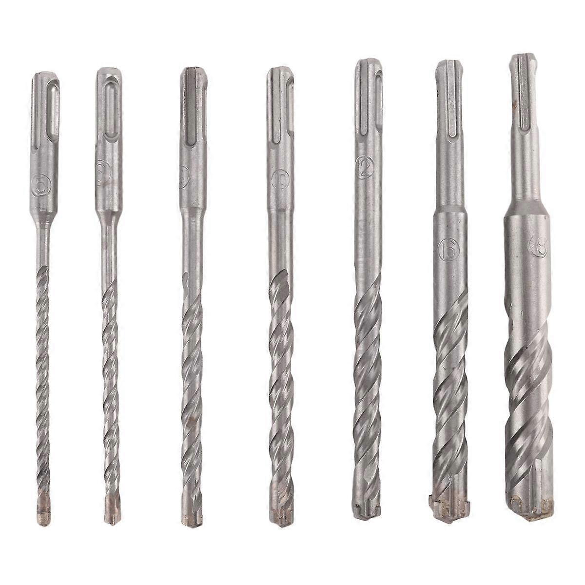7 Pcs SDS Plus Hammer Drill Bit Set, (4-Flute) for Concrete Brick Block Stone Masonry and