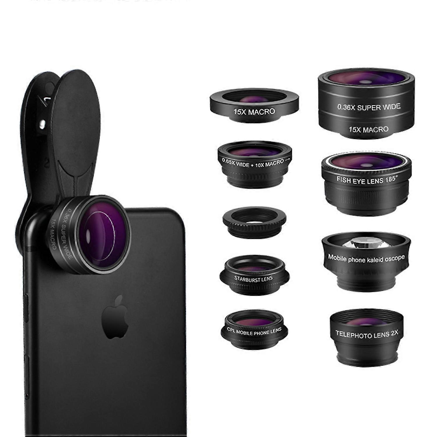 9 in 1 Phone camera Lens HD Mobile Phone Lens Wide-Angle Macro Full-Frame Fisheye Lens layers Phone External Lenses