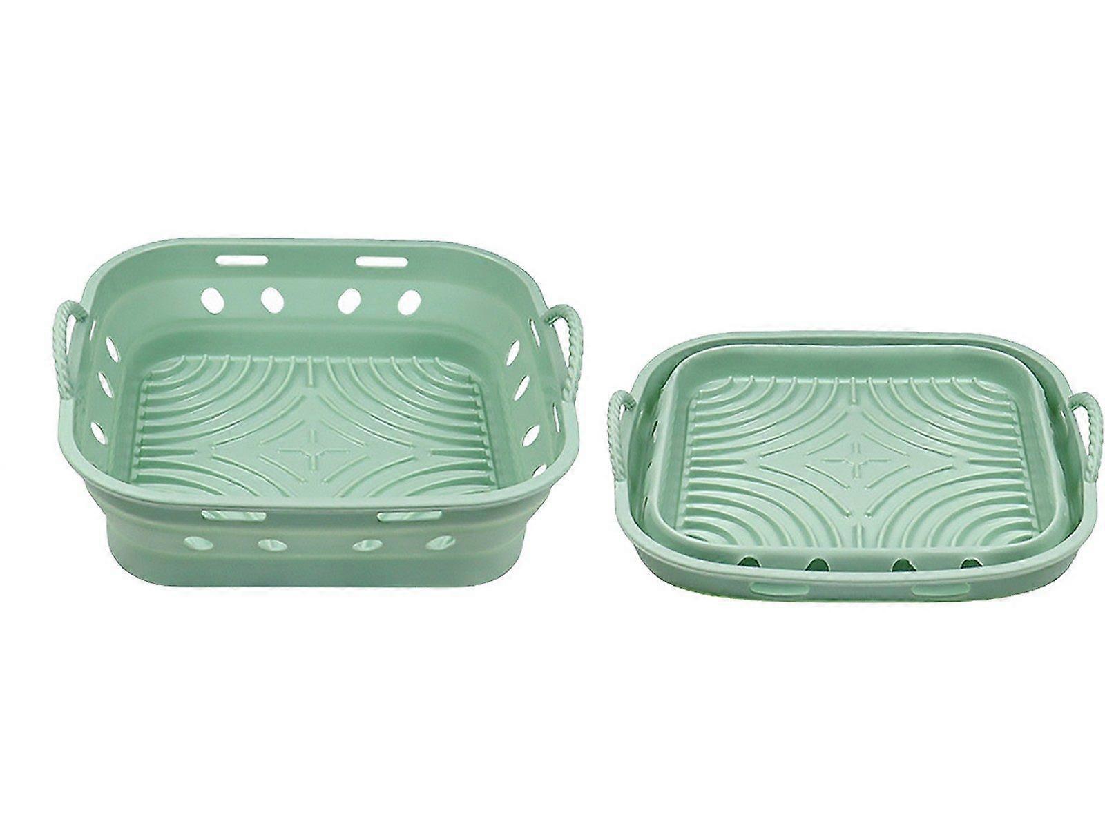 1Pc Square Foldable Air Fryer Silicone Pot Liner Reusable Oven Baking Pan-Green