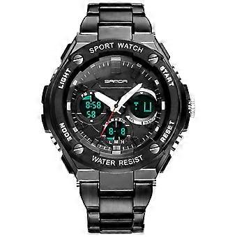 SANDA783 Hombre Esfera Grande Banda de Acero Reloj Electrónico Impermeable Tendencia de Moda Doble Espectáculo Hombre Reloj Personalidad Reloj de Negocios